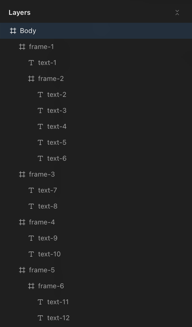 Frame tree in the Layers Panel